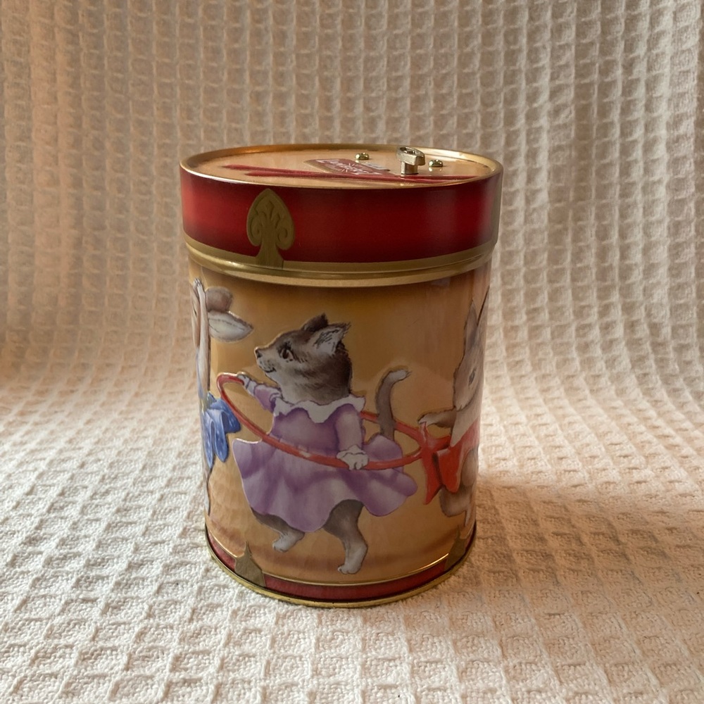 Lambertz Cookie Tin Music Box With Adorable Animals on Tin Made In Germany